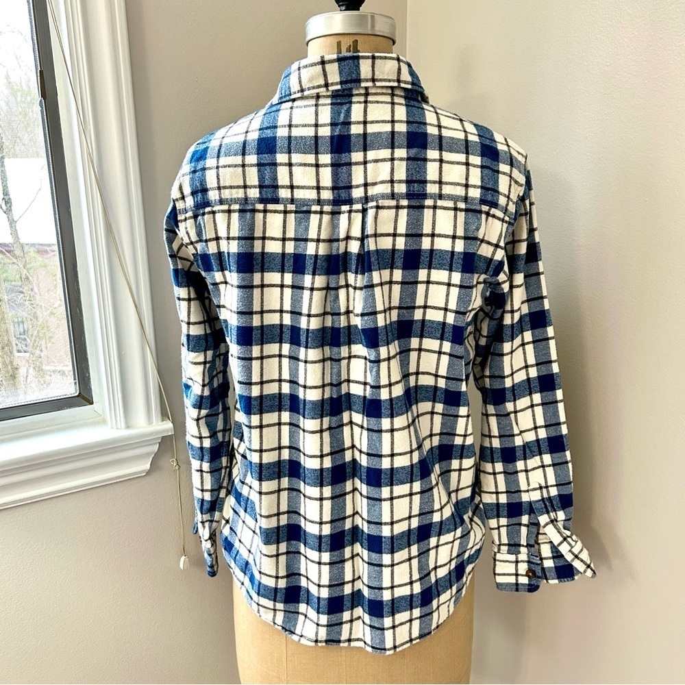 Hanna Andersson Women’s 100% Cotton Flannel Blue and Cream Button Down Sz M EUC - Picture 4 of 13